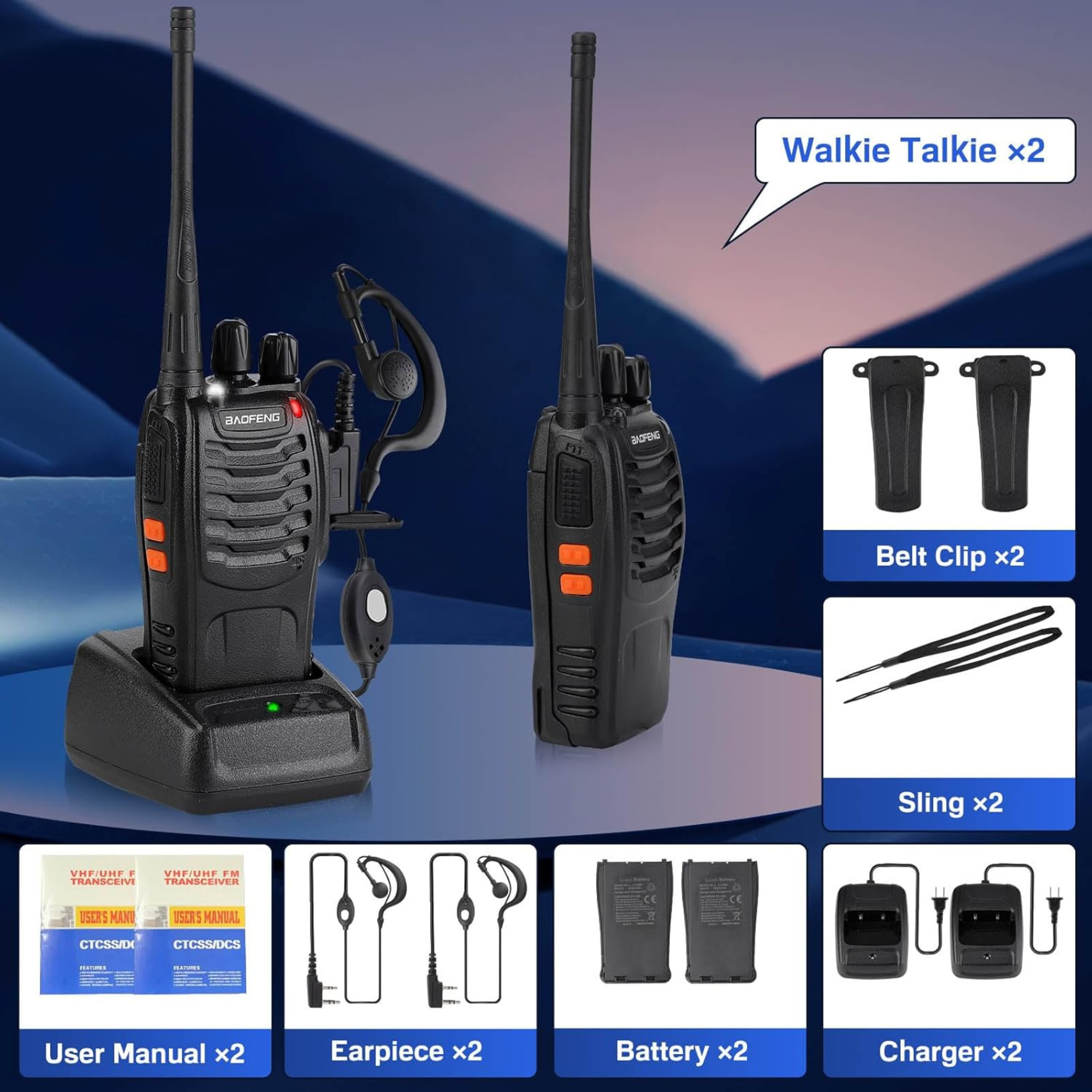 Pack X 2 Radios Transmisor Walkie Talkie Baofeng 888s